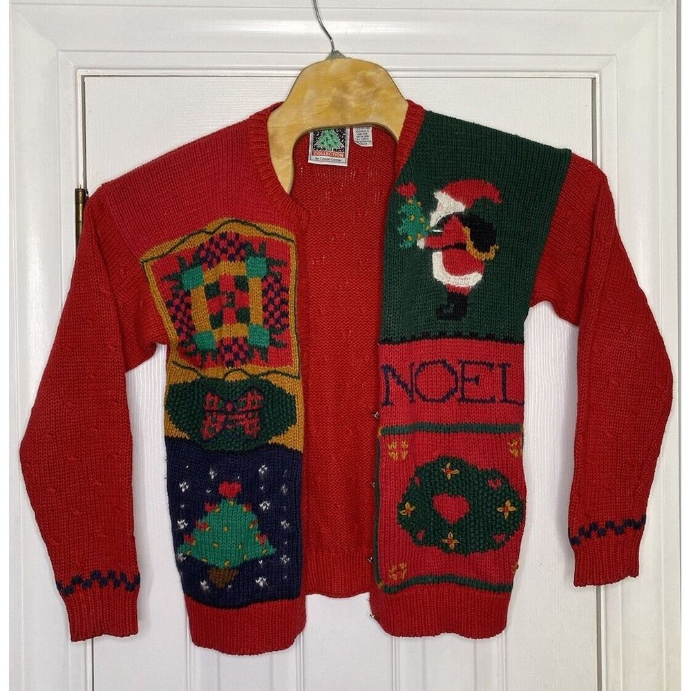 Vintage Casual Corner‎ Women's Christmas Knit Cardigan Sweater Red Small Santa